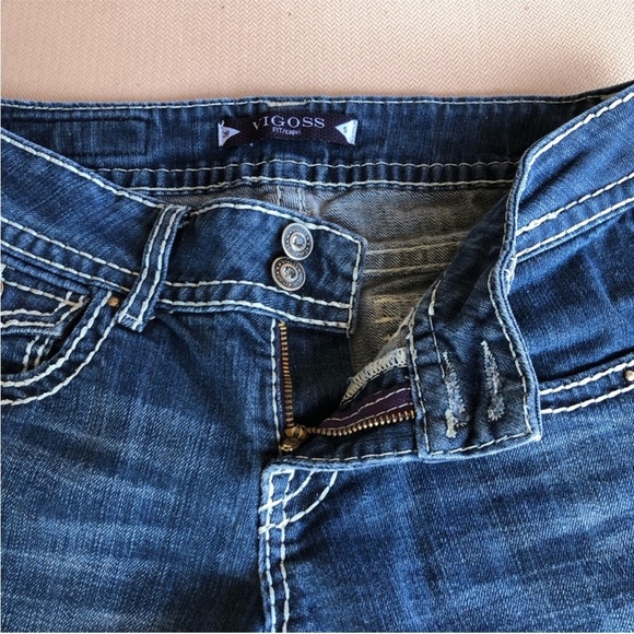 Vigoss Tick Stitch Ring-stone button flap embellished back Pocket Capri Jeans 28 - Picture 4 of 16